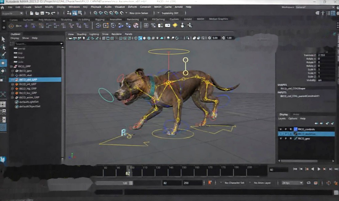 The Rico canine rig in the animation tool